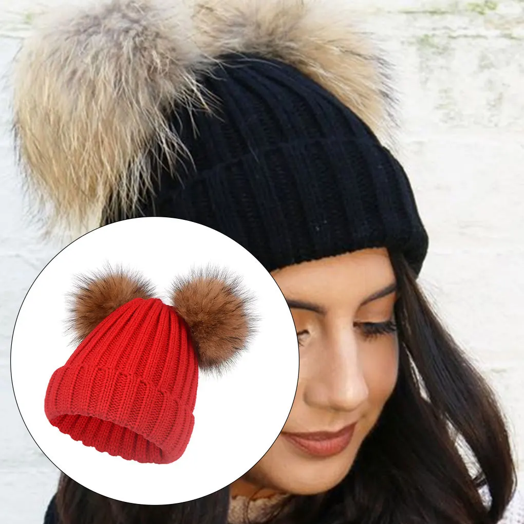 Women Cap Warm Cold Weather Hairball Yarn Beanie Decorative Cap Adults Girl Head Warmer Fashion Smart Headgear