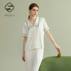 SUJIIN Womens Pajama Sets Summer Short Sleeve Comfortable Pjs Casual Trousers Sleepwear Thin Soft Loungewear Set for Women SH005