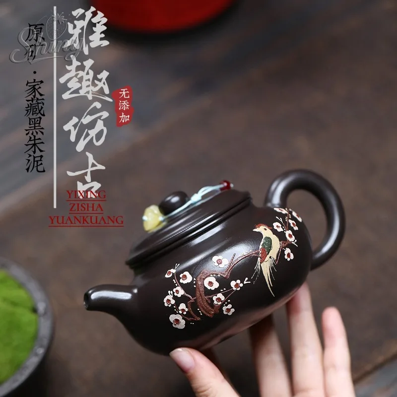 

Yixing Purple Sand Pot Handmade Original Mine Black Vermilion Clay Elegant Antique Large Capacity Teapot Bubble Tea Set