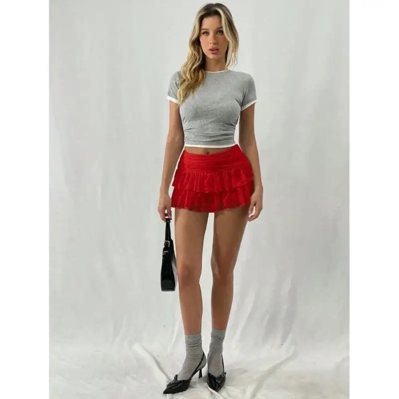 Faionable Sweet Pure Color Двухслойный кружевной белый повседневный спортивный костюм для женщин Новое поступление Transoceanic Seven Sve Top ...