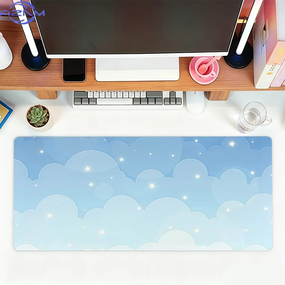 Gaming Keyboard Blue - Light‑Blue Cloud Sparkle Aesthetic Extended Mouse