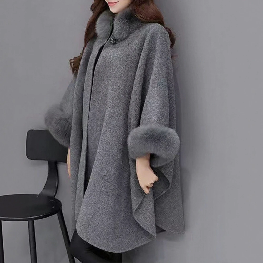 

Women's Autumn Cardigans Long Batwing Sleeve High Neck Fur Basic Comfortable Plain Daily Outerwear