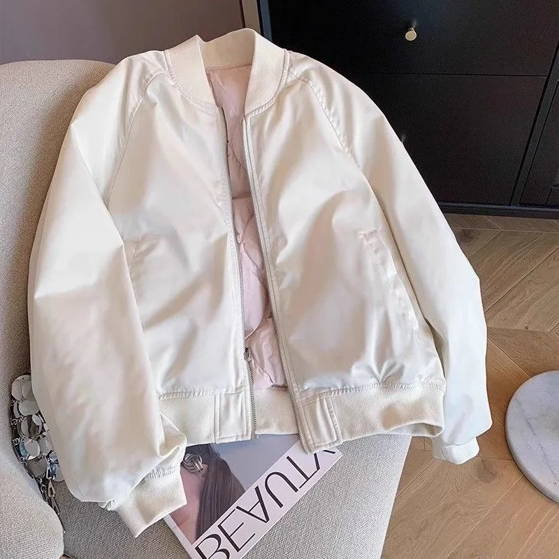 American Retro Style Women Autumn Winter Loose Short Padded Bomber Jacket Casual Warm Baseball Coat