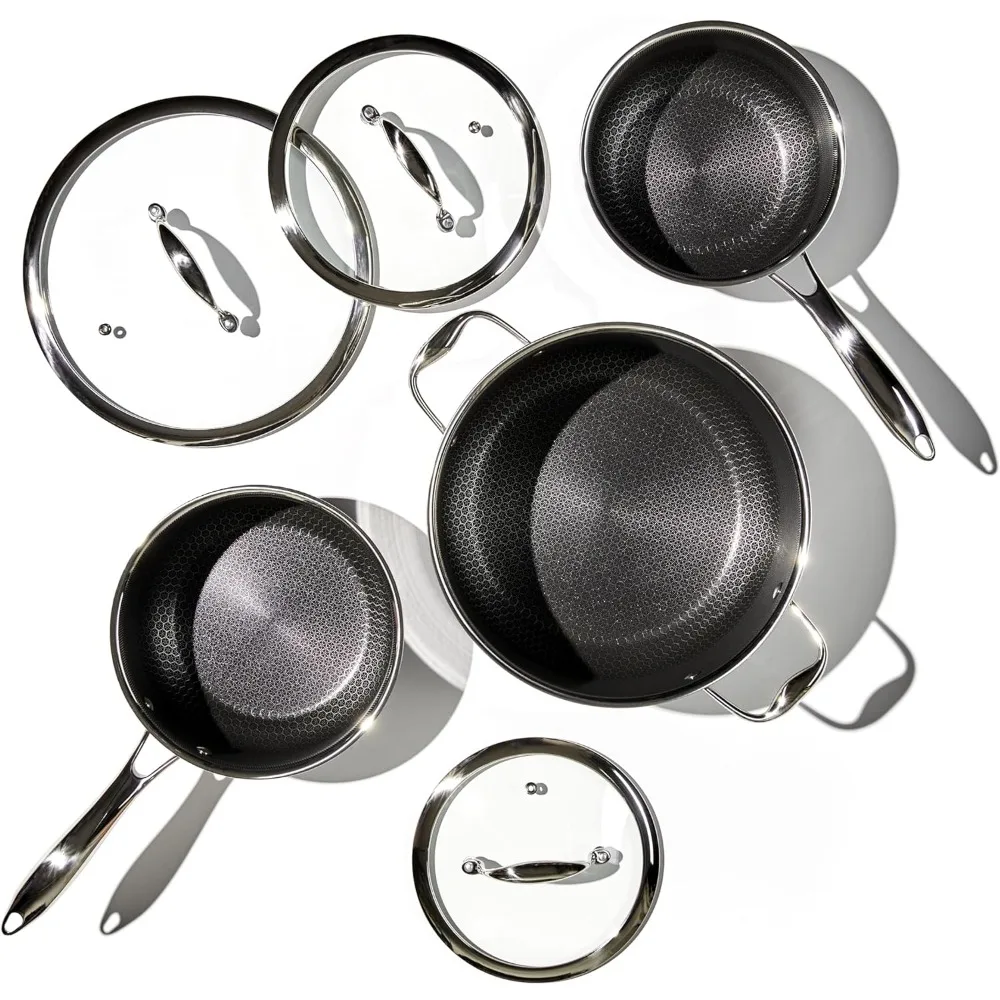 Nonstick 6-Piece Pot Set with Trivets, 2, 3, and 8-Quart Pots with Tempered Glass Lids, 2 Silicone Trivets Included