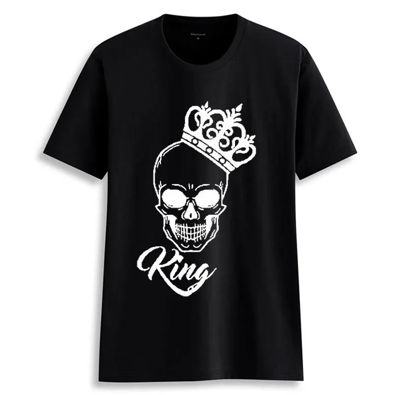 King Queen Skull Crown Print Couple T Shirt Short Sleeve O Neck Women Loose Tshirt Fashion Lovers Tee Shirt Tops Clothes