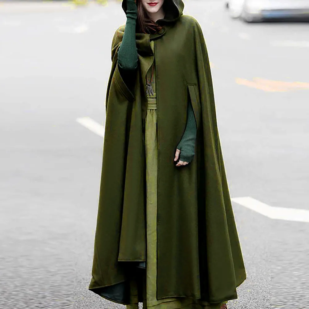 Medieval Cape Cloak Women Solid Color One Button Long Hooded Poncho Halloween Cosplay Vampire Costume Vintage Renaissance Cowl