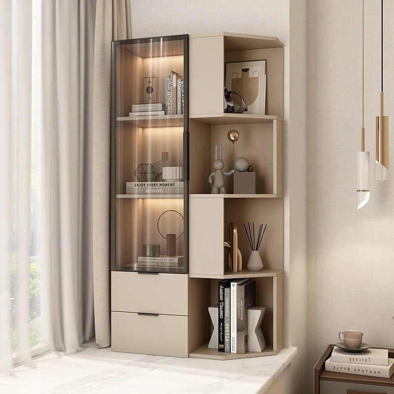 Superior solid wood balcony bookcase locker french window locker household triangle cabinet