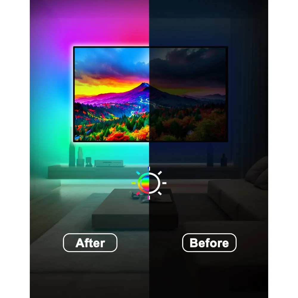 Daymeet Luces LED para TV, retroiluminación LED de TV de 9,8 pies detrás de las luces para tira de luz LED USB de 32-60 pulgadas que brilla RGBICW que cambia de color Syn