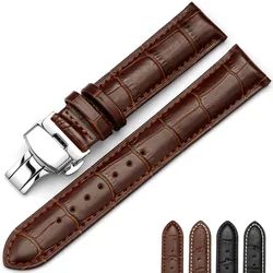 Genuine Leather Calfskin Strap 14 16 18mm 19mm 20mm 21mm 22mm 24mm Watchband Men Universal Replacement Butterfly Buckle Bracelet