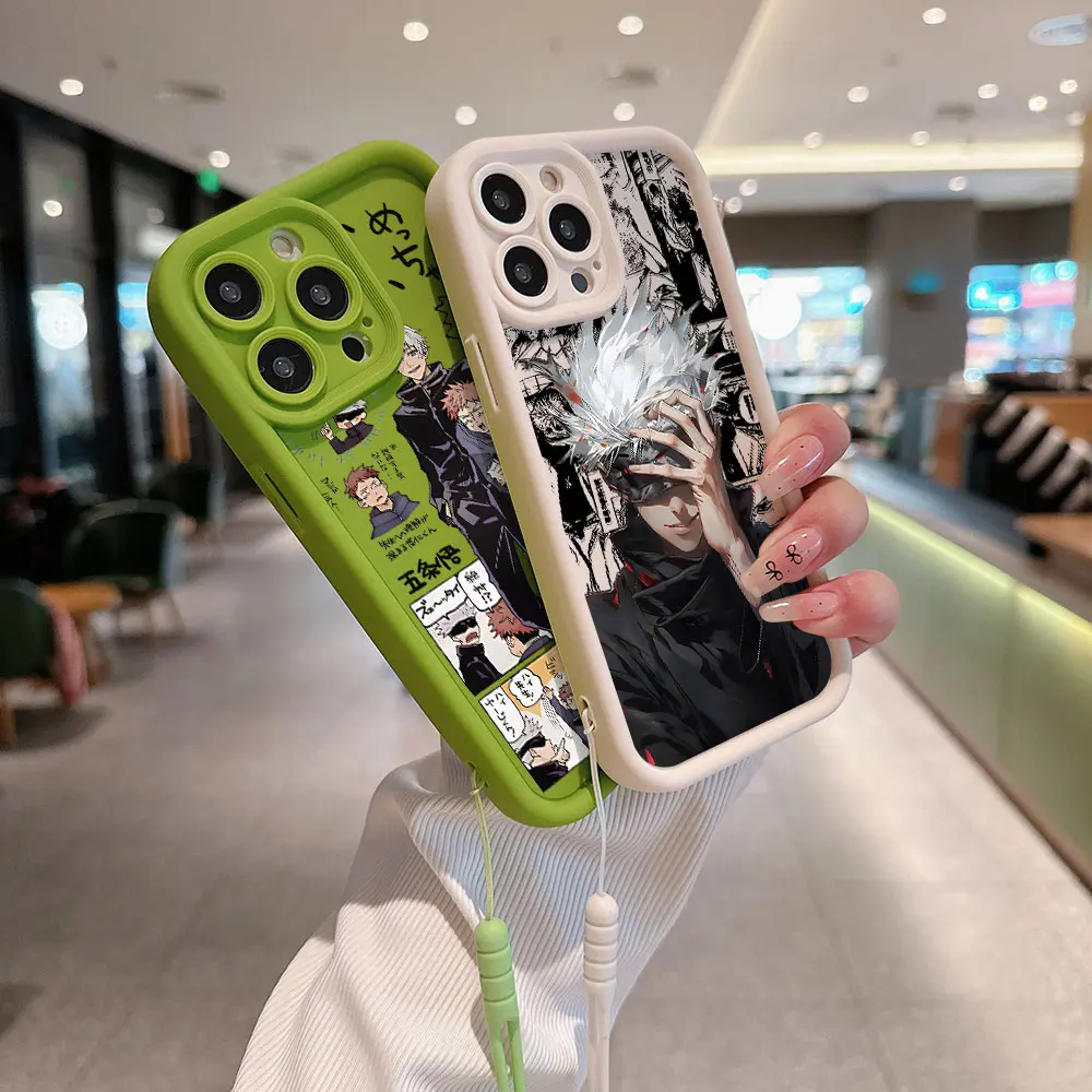 Anime Jujutsus Kaisens Satoru Gojo Phone Case For IPhone 15 14 13 12 11 Pro Max Mini XR XS X 7 8 Plus Soft Cover With Hand Strap