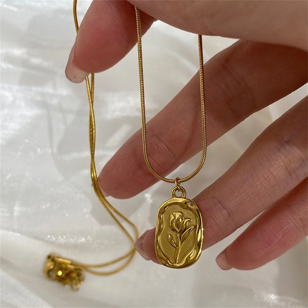 2023 Vintage-Mode Einfache Geometrische Rose Anhänger Halskette Für Frauen Weibliche Boho Gold-platte Schlange Kette Choker Schmuck Geschenk – Detail 6