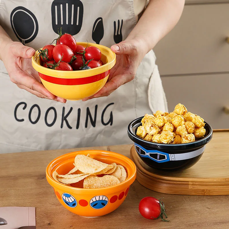 

Cartoon anime One Piece cute Luffy Grass Hat Bowl, Household tableware Ceramic fruit bowl, Lamian Noodles bowl