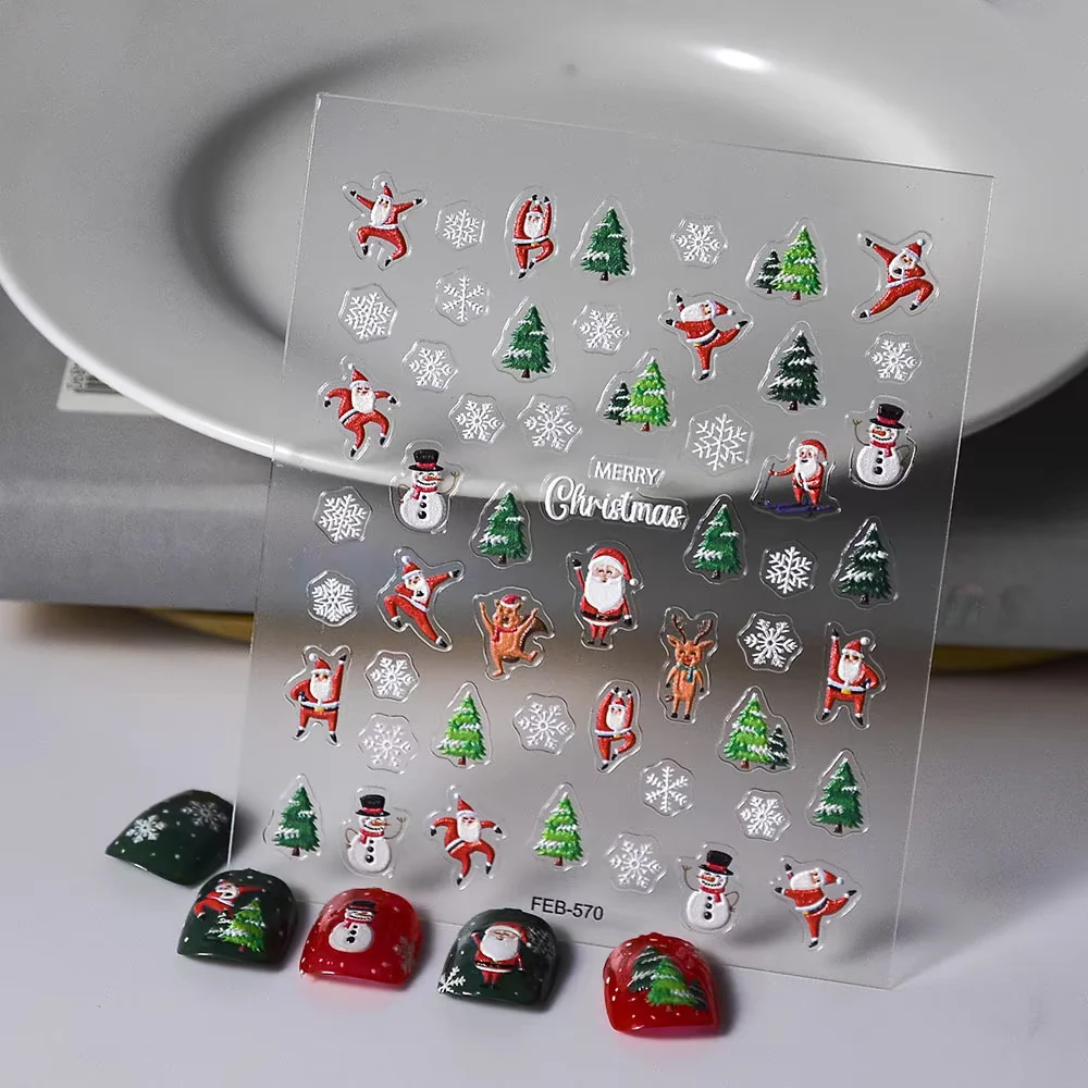 Pegatina autoadhesiva colorida para uñas de Navidad, herramientas de manicura DIY, calcomanía para uñas de lámina de Navidad 3D, deslizador de uñas de árbol de copo de nieve impermeable