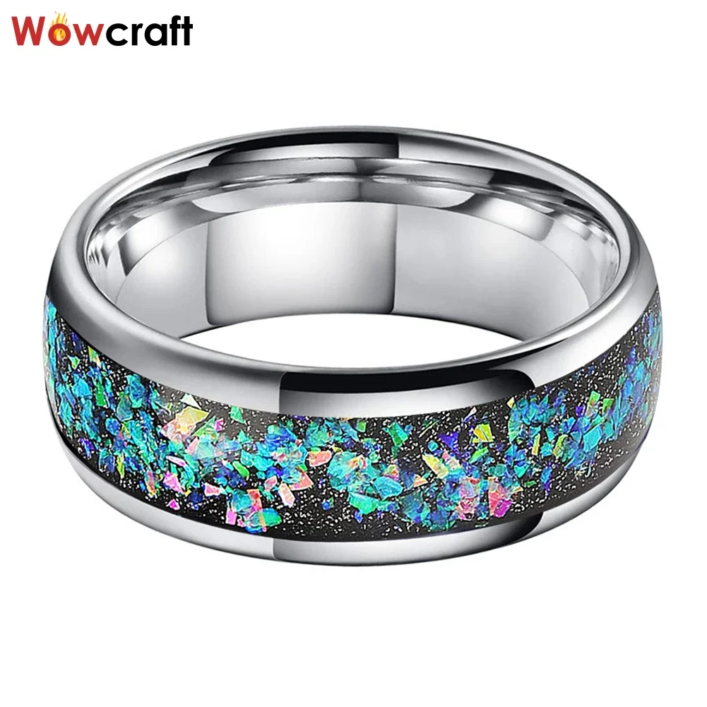 Tungsten Wedding Jewelry Ring for Men Women Galaxy Series Opal Inlay Trendy Band Dome Polished Shiny Comfort Fit