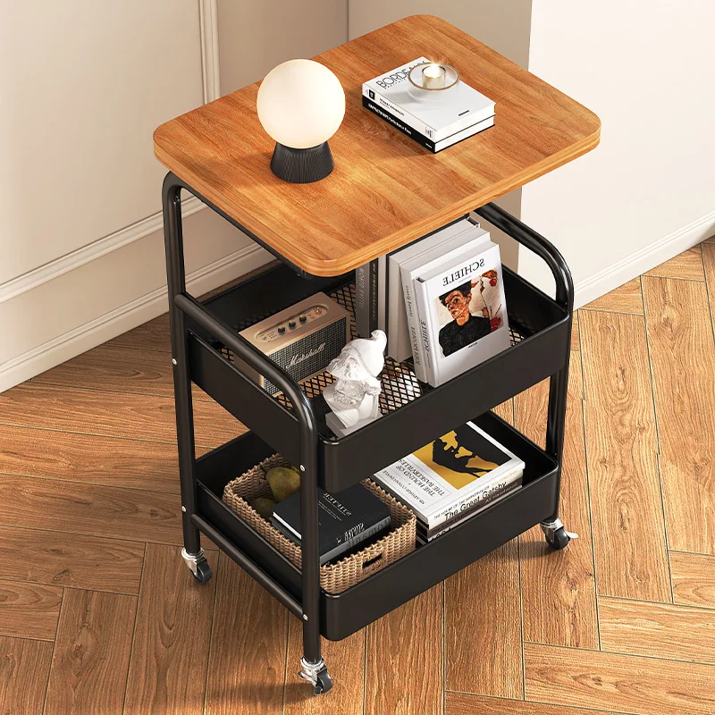 Vintage Mobile Side Table Carbon Steel Snack Shelf for Living Room Bedroom