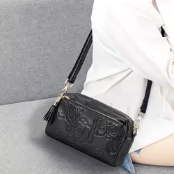 2023 new Korean leather bag trendy casual fashion shoulder Messenger bag soft leather atmospheric women's bag