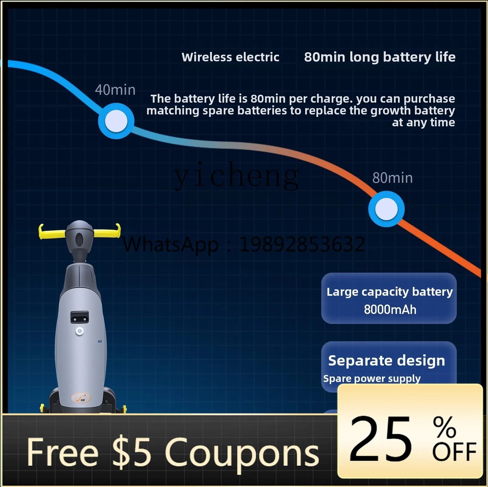 Foldable Mini Floor Washer Household Office Commercial Small Lithium Battery Floor Mopping Machine