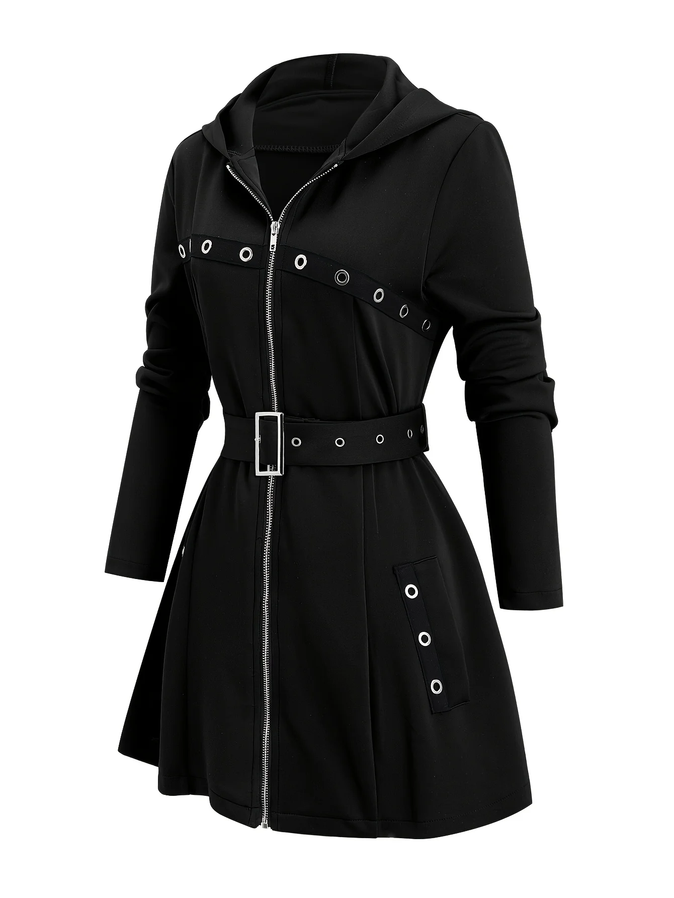 

Европейская и американская модная осенне-зимняя новая куртка в стиле панк, пояс в стиле хиппи, молния, женская куртка с капюшоном и длинными рукавами