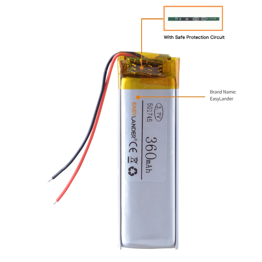 501745 501646 3.7V 360mAh Rechargeable Lithium Li-ion Polymer Battery  301745 401745 601745 701745 801745