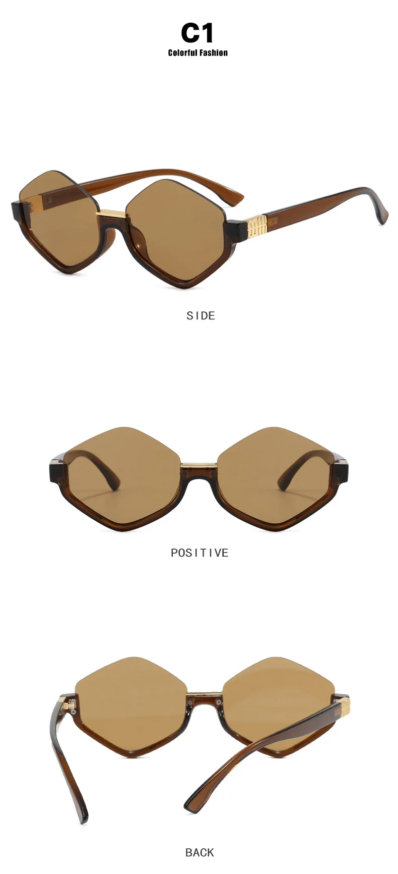 Modische Halbrahmen-Sonnenbrille für Damen Neue Vintage Polygon Luxusmarken-Sonnenbrille Trendige Einzigartige Eyewear Shades – Detail 6