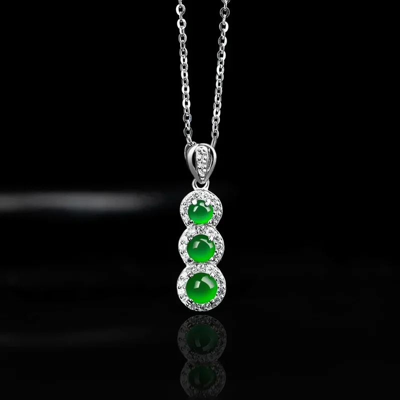 High Grade Natural A-grade Jade Necklace S925 Silver Chain Inlaid with Zircon Kidney Bean Jewelry for Women's Fine Fashion Gift