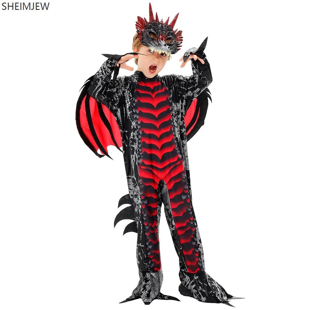 

Halloween Boys Dress Up Mutant Dinosaur Costume Demon Dinosaur Role Play Jumpsuit Children's Horror Stage Cos Jumpsuit Mask Set