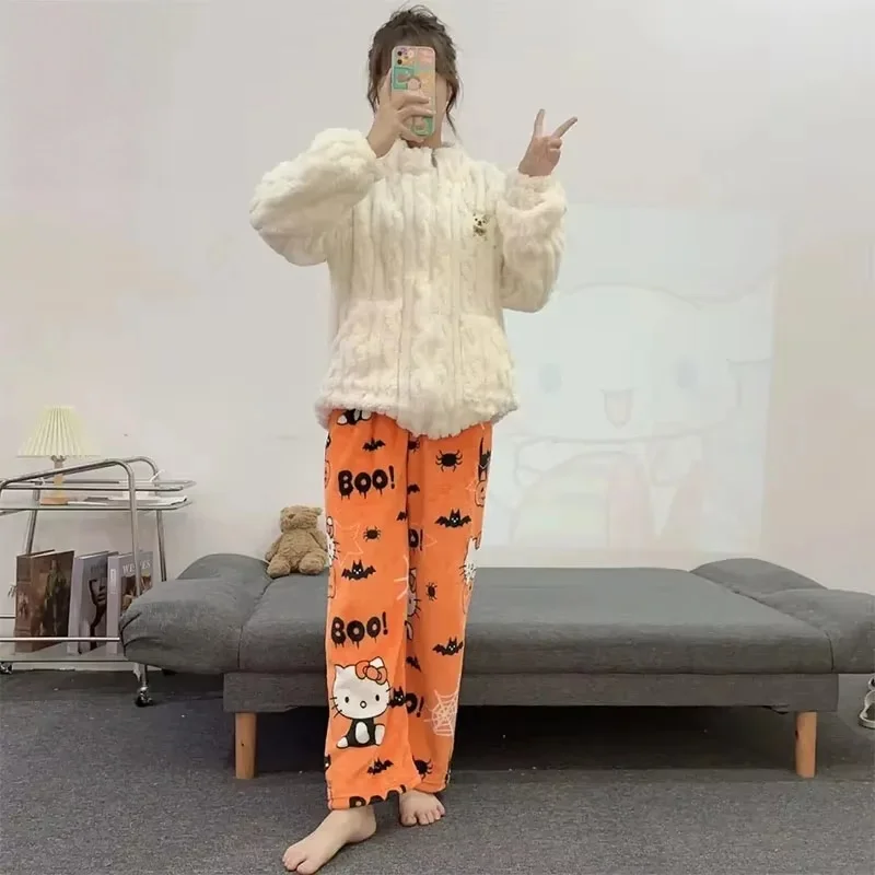 Nowe spodnie do spania Sanrio Hello Kitty w stylu Y2K, damskie spodnie domowe, jesienne ubrania domowe, prezent na Halloween i Boże Narodzenie dla dziewczynek