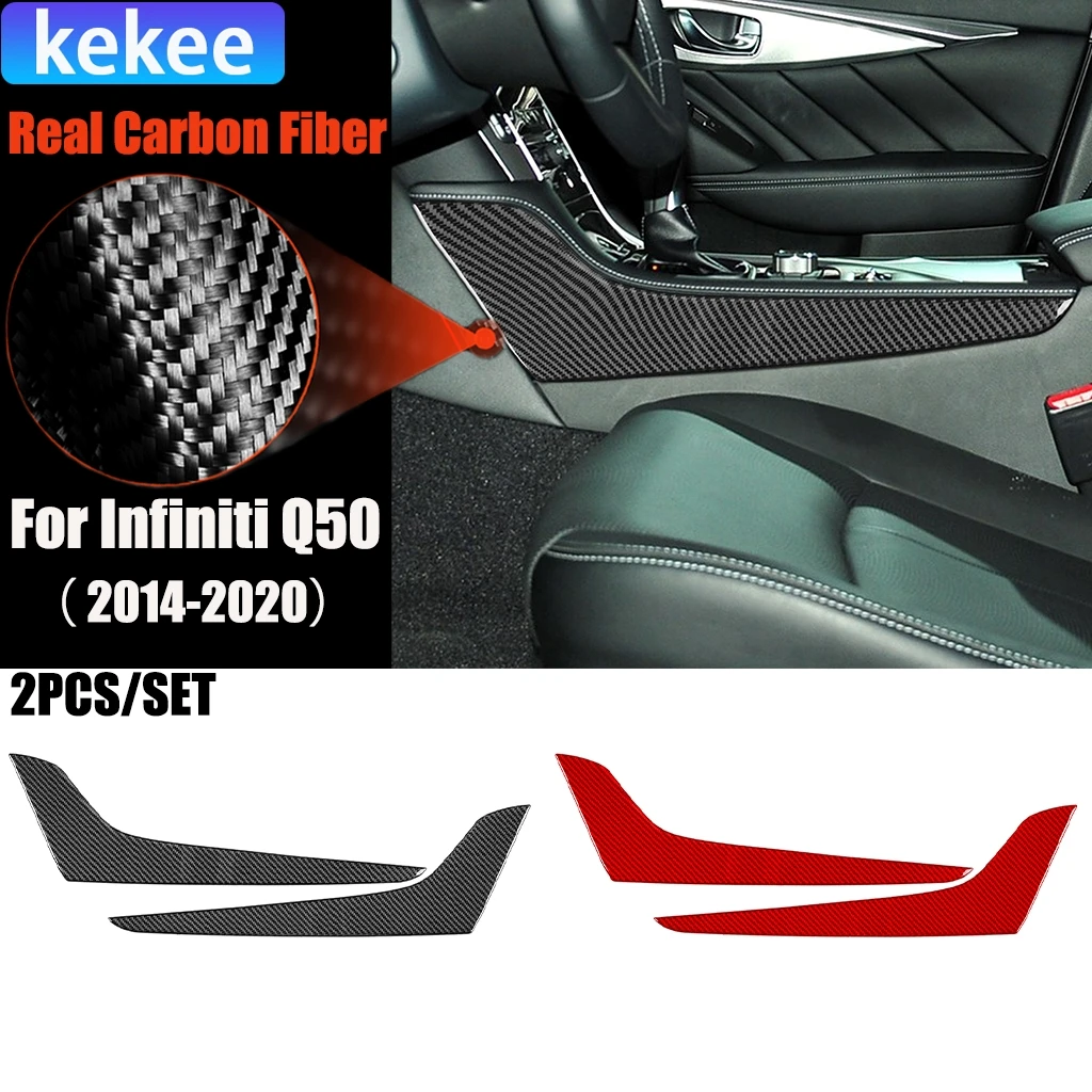 

Carbon Fiber Car Accessories Gear Shift Side Panel Modified Interior Trim Cover Soft Sticker For Infiniti Q50 2014-2020