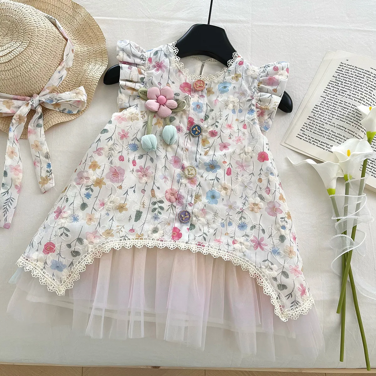 

2025 Korean Fashion Floral Small Fresh and Colorful Dress Women's Summer Versatile and Thin Loose Dress