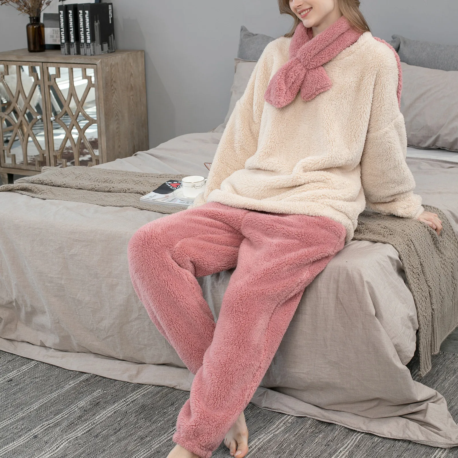 Women Pajamas Set Pijama Suit Long Sleeve+ Soild Pants Women Winter Pocket Women'S Sexy Y2k Female Pyjamas Home Clothing Sets