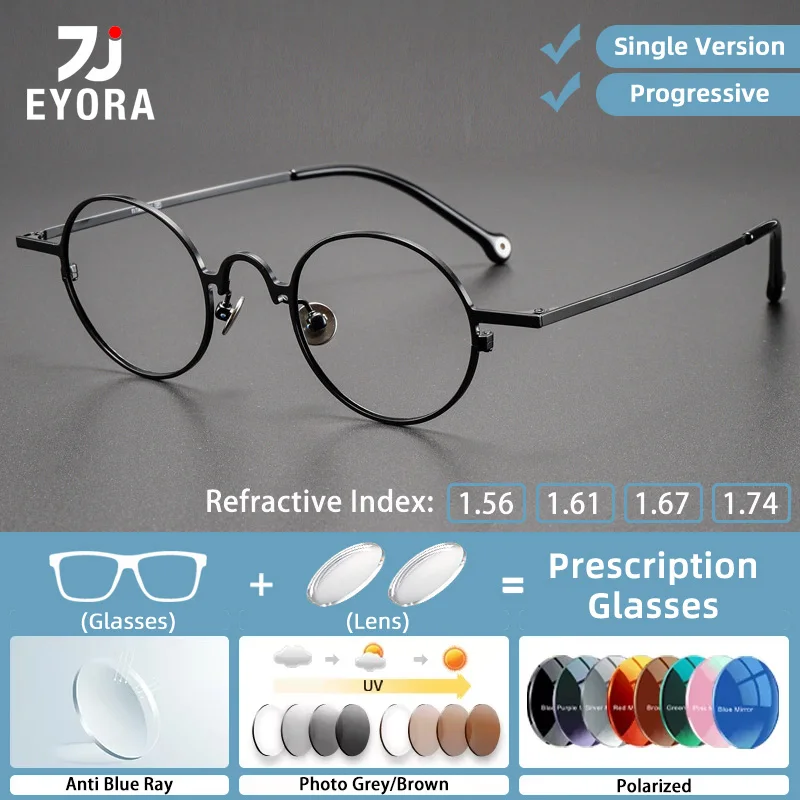 

EYORA Classic Vintage Round Metal Reading Glasses Myopia Eyewear Hyperopia Anti Blue Light Progressive Photochromic Eyewear Lens