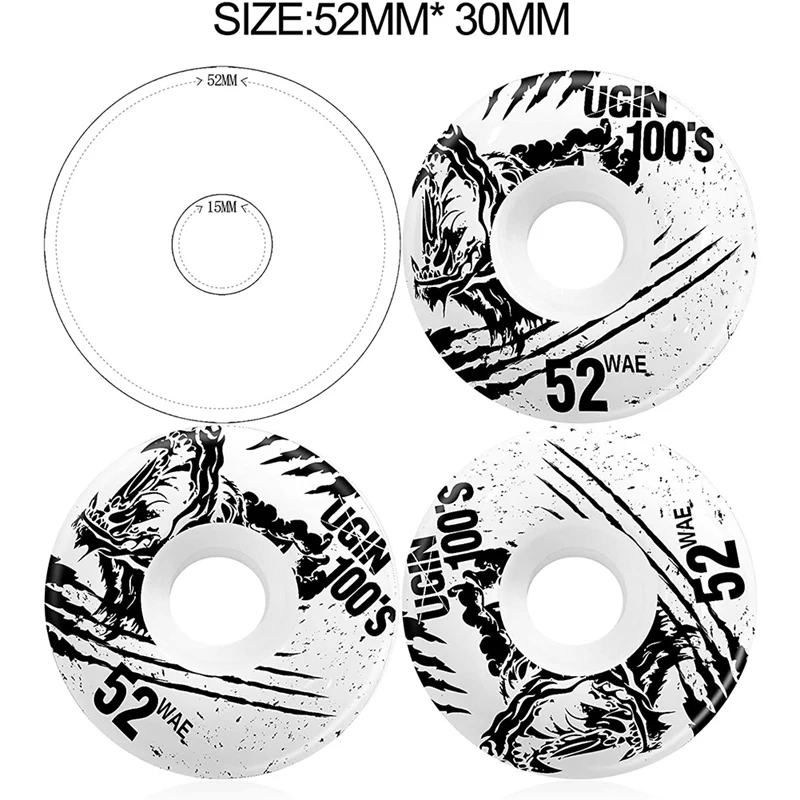 UGIN ABEC-9 베어링 및 스페이서 크루저 휠, 52mm 스케이트보드 휠, 4 개 팩, 흰색