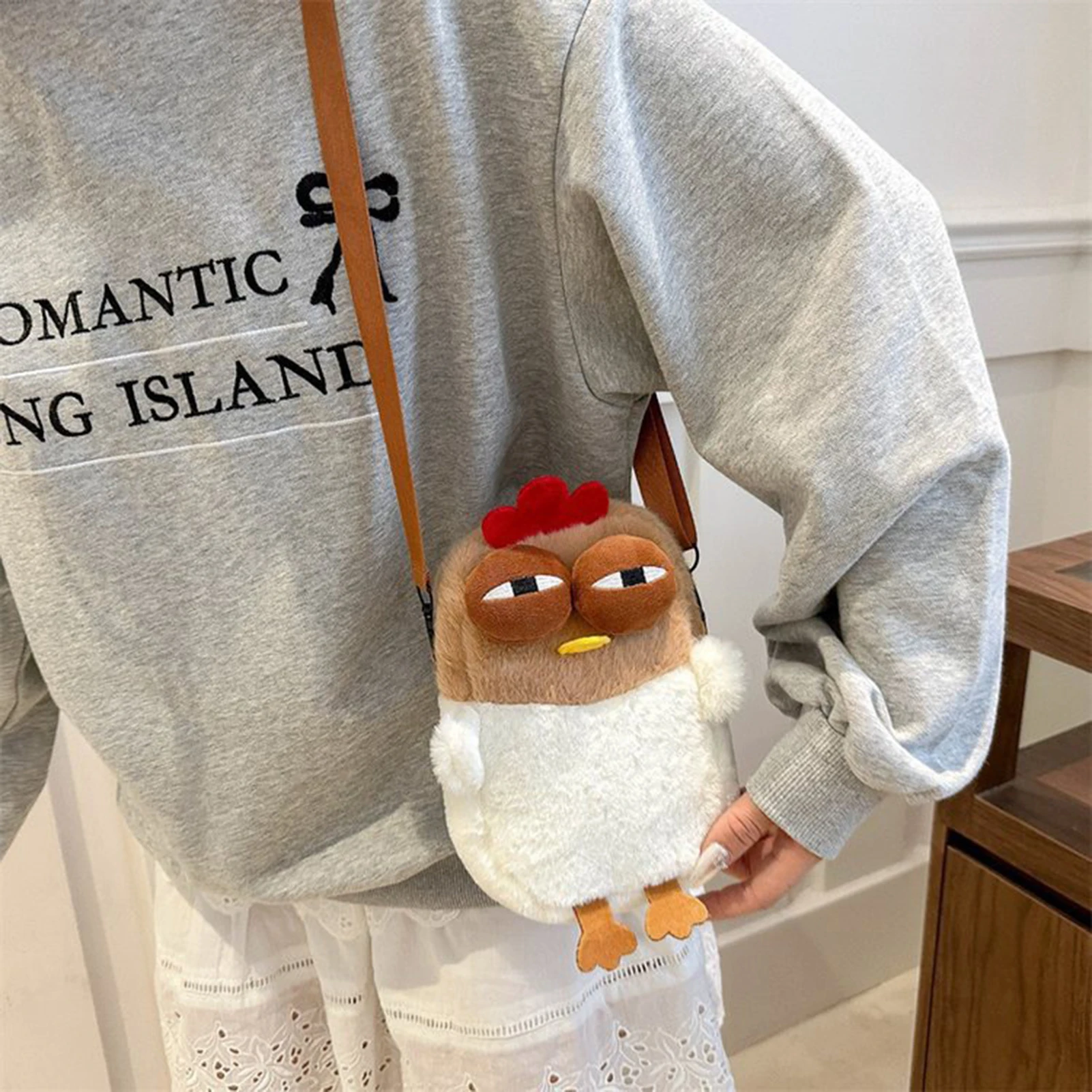 Funny Chick Plush Crossbody Bag Novelty Large Capacity Shoulder Bag for Daily Shopping Travel