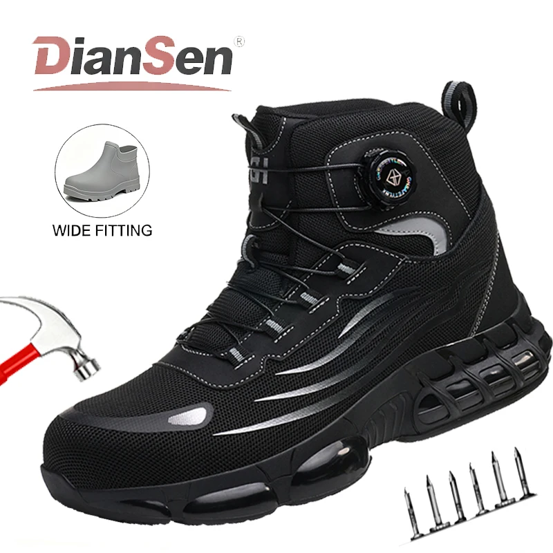 

Mens Work Safety Boots & Shoes Rotating Button Men Steel Toe Shoes Indestructible Shoes Anti-smash Work Shoes Breathable Shoes