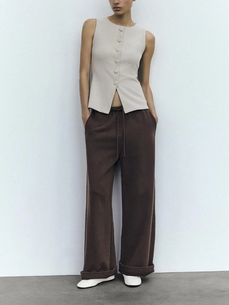 Spring 2025 New Women's Soft ell Button-Up Vest Sle Svel round Ne Top Commute Sle Single Piece Regular Length