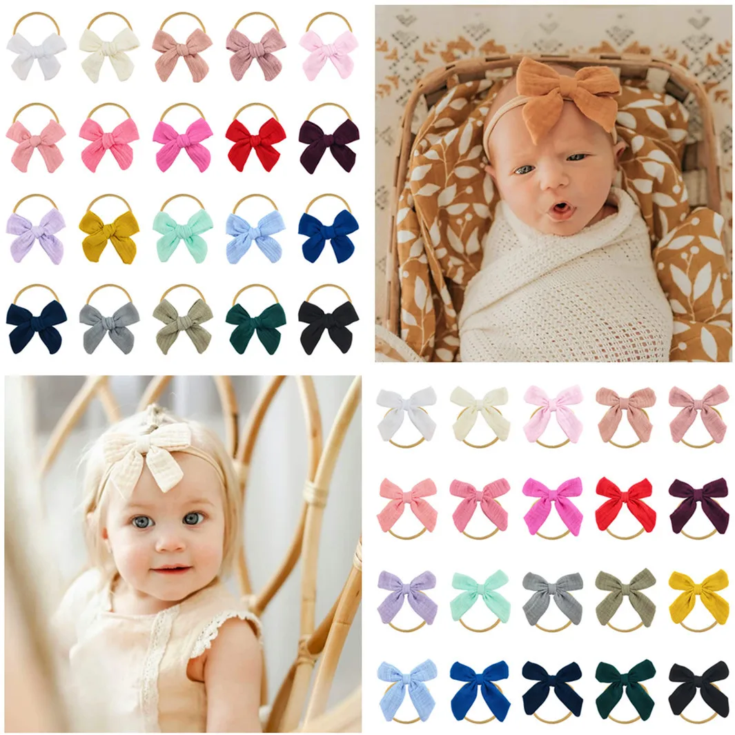 

300 Pcs Wholesale European And American Baby 4 Inch Cotton Bow Headband Soft Eco Friendly Nylon Headband Hair Accessories