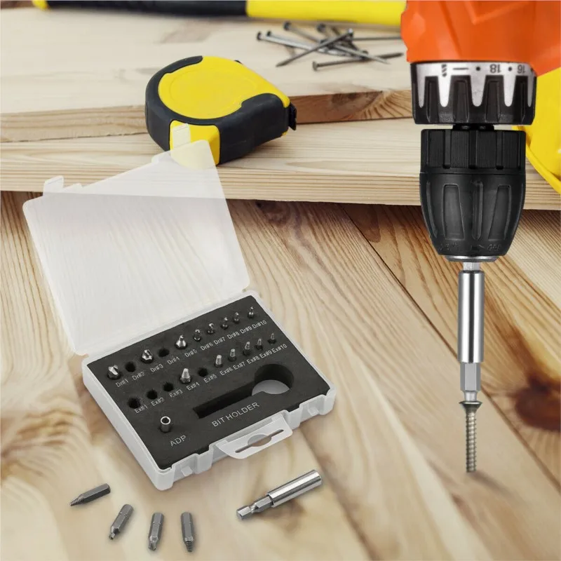 22pcs/set Damaged Screw Extractor Remover Kit Disassemble Broken Bolt Head Screw with Magnetic Drill Bit Set Stripped Screw Tool