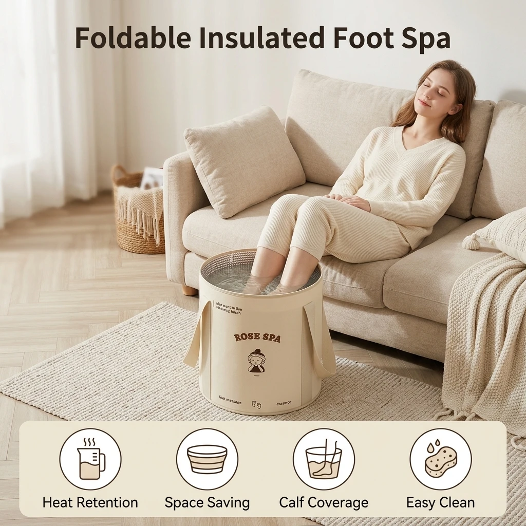 Portable Foldable Foot Spa Bucket Insulated Waterproof Material Adjustable Height Covers Lower Legs for Home Travel Office Use