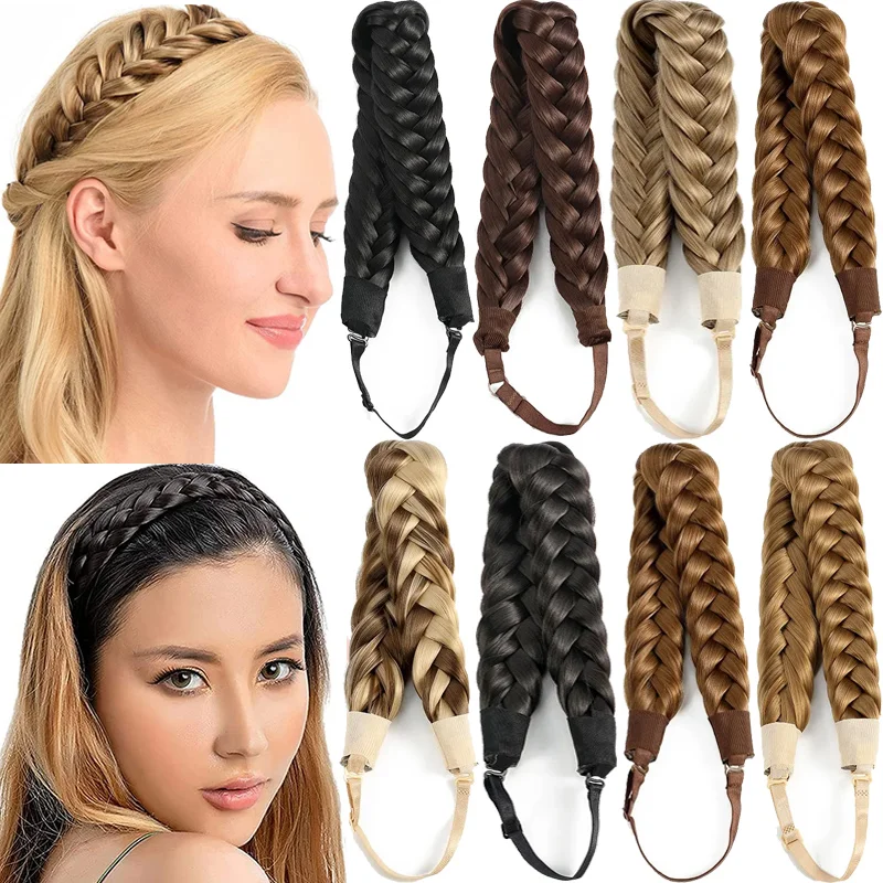 New Synthetic Braided Headbands Fake Hair Plaited Hair Band Braiding Hair Accessories Hair Extension Hairpiece for Women Girls