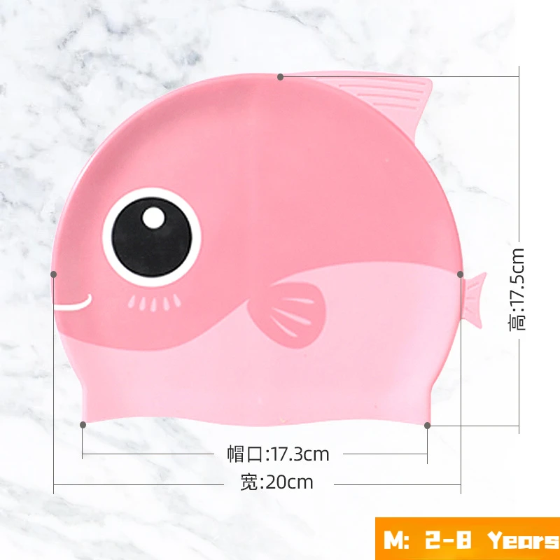 Cute Cartoon Dino Silicone Swimming Cap M for Baby 2-8 Years Children Protect Ears Swim Hat Boy Girl Kids Swim Pool Accessories