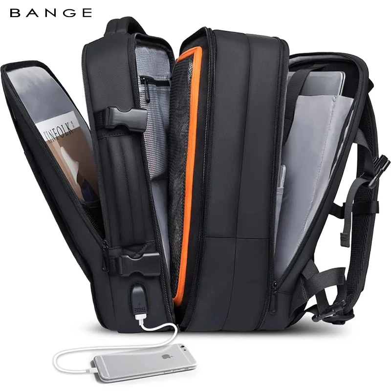 BANGE Expandable Carry-On Backpack for Airplanes, Waterproof 17.3 in Laptop Backpacks for Men Travel Business with USB Charging