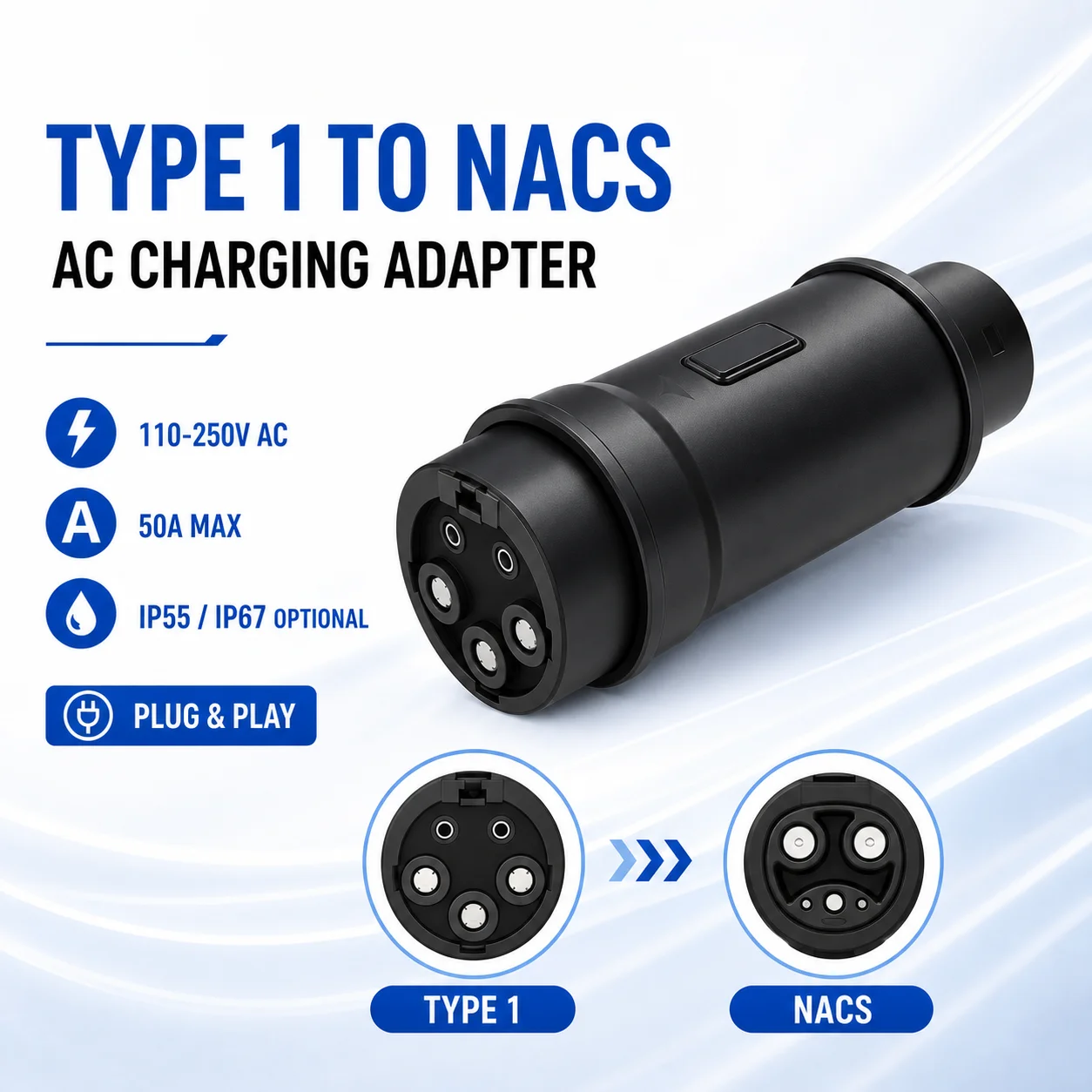 ZH-7 AC Adapter Type 1- NACS For Tesla With Output Current 50A MAX EV Charging Connector Car Charger Adapter Charging Station