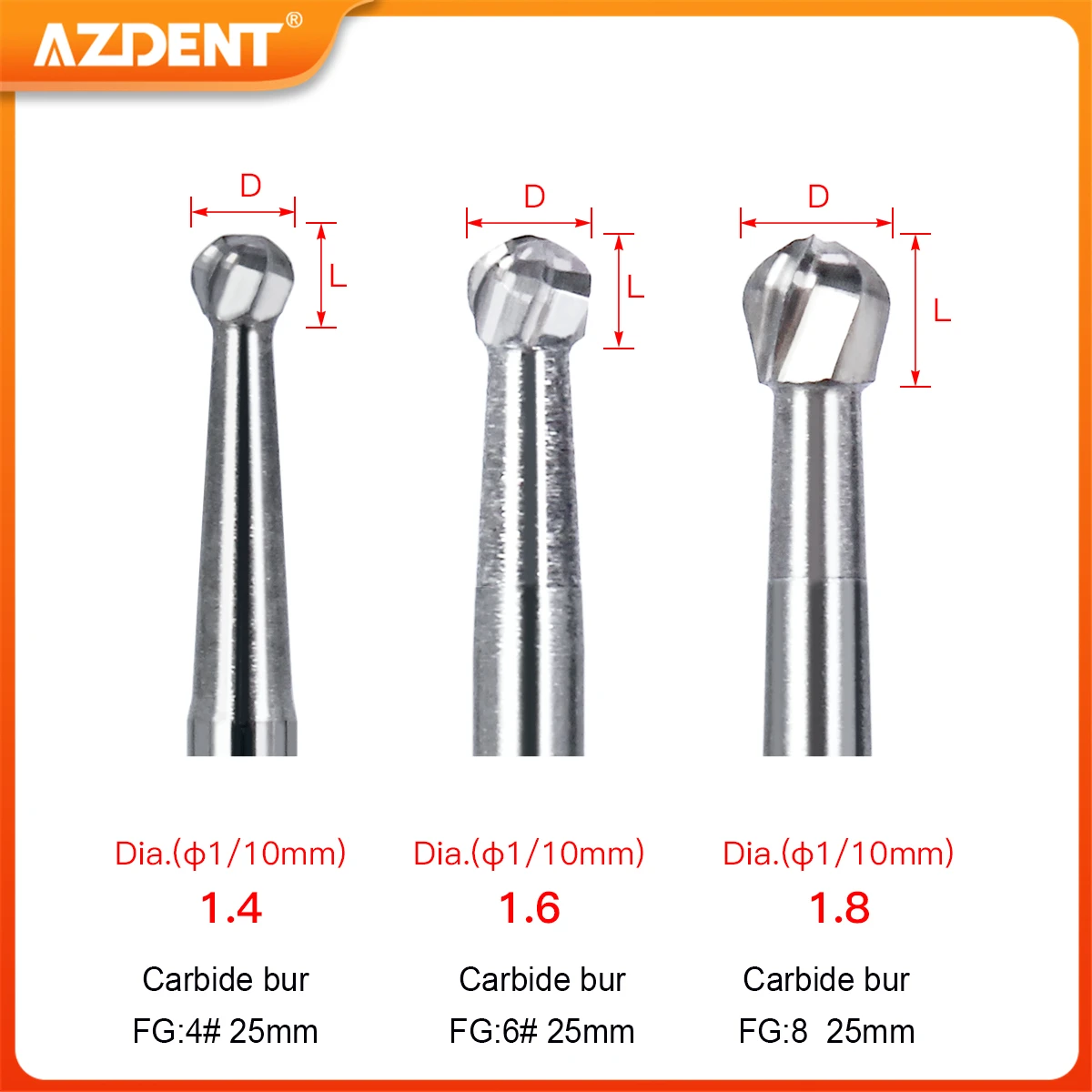 Dental Surgical Tungsten Carbide Burs AZDENT 25mm Bur FGXL 4/6/8/557 Polishing Drills for High Speed Handpiece Dentistry Tool