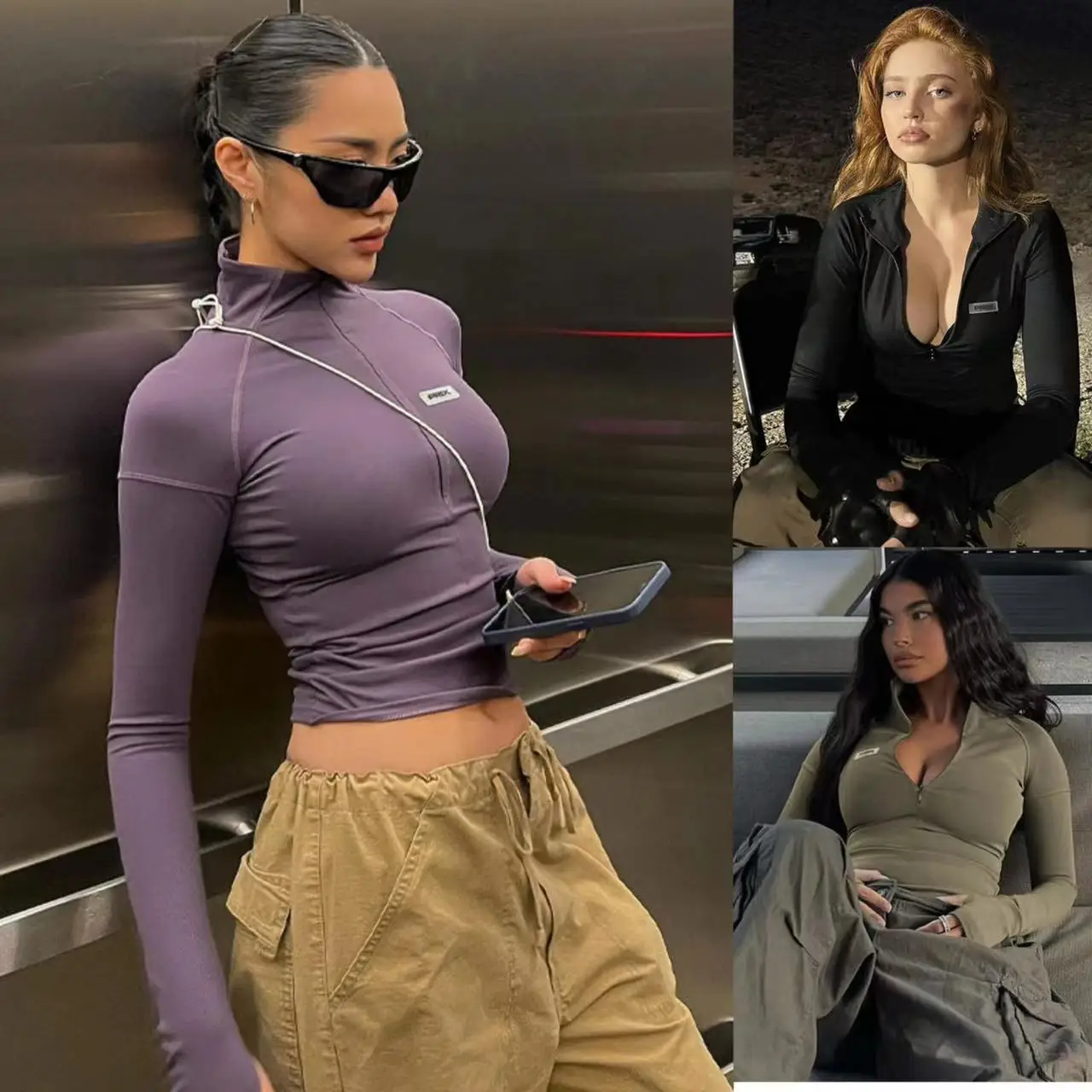 

Zeyla женский топ с воротником на молнии Y2K, облегающий укороченный кардиган с длинными рукавами, острая уличная одежда, повседневная базовая многослойная рубашка