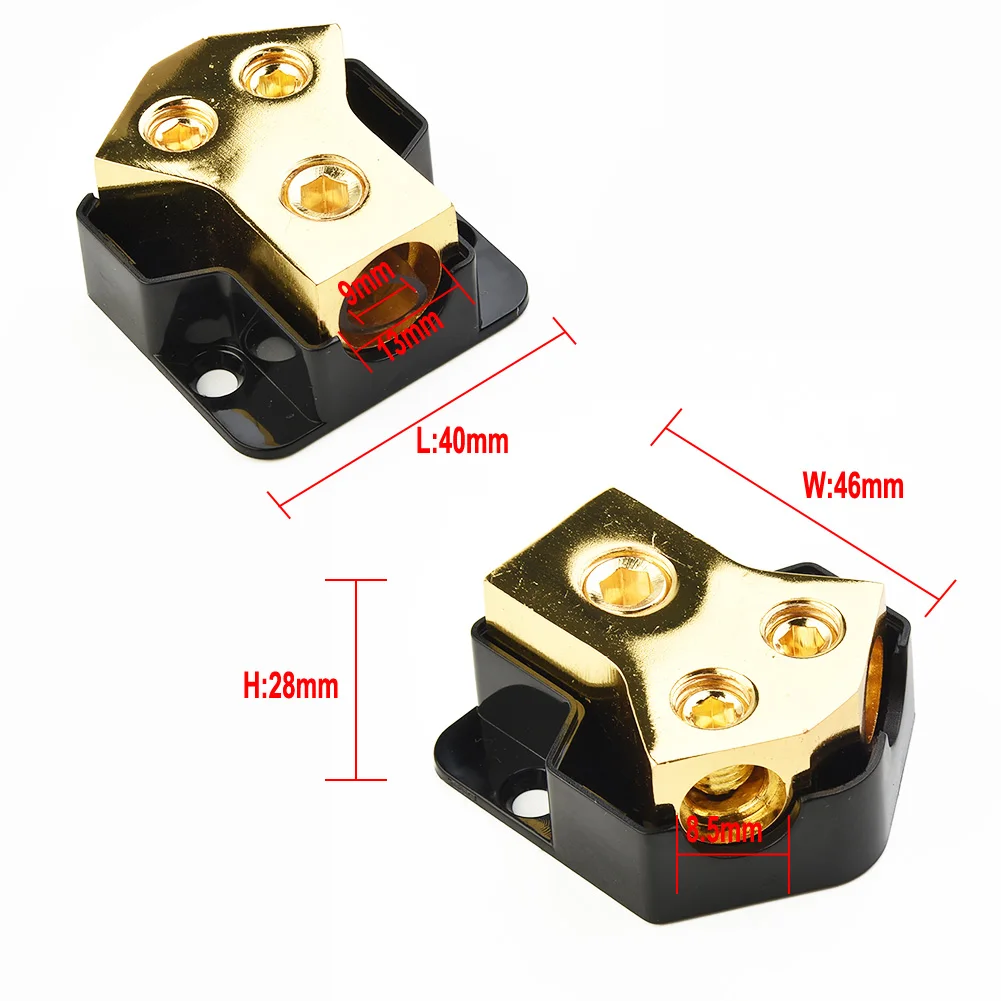 Car Power Distributor Block Solid Brass 2 Way Copper Car Audio Power Ground Spliter 0/4gauge AWG For Car Aud WH