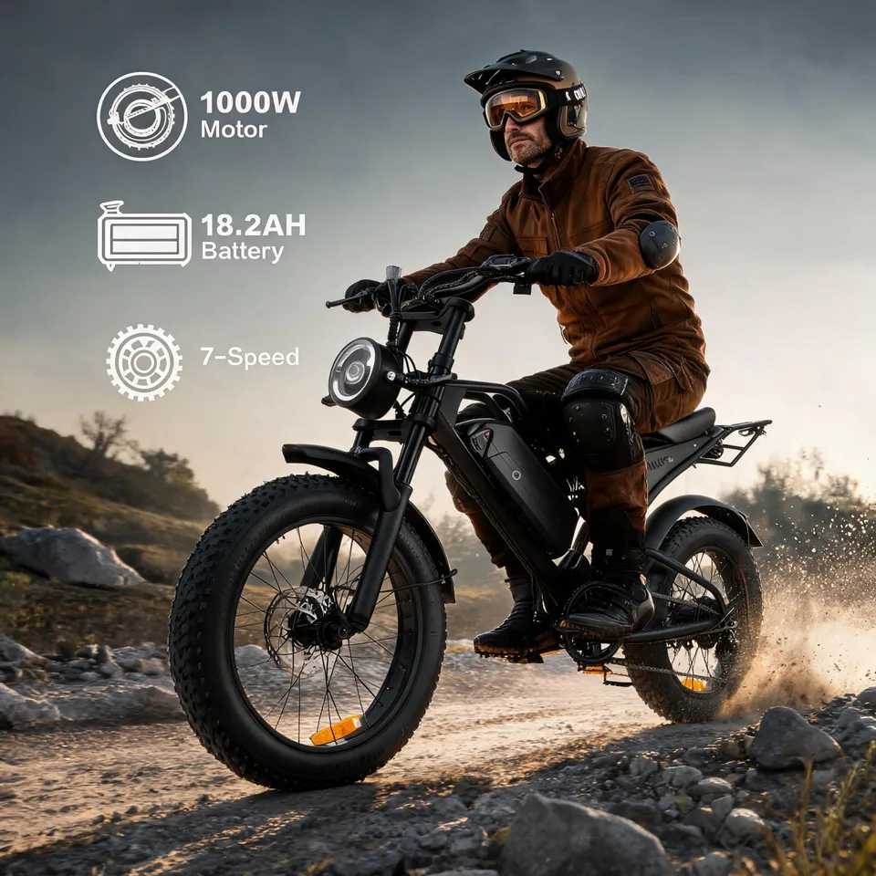 20 Inch Fat‑Tire Ebike for Backcountry Explorers & Campers,1000W Brushless Motor 48V 18.2Ah Up to 62 Miles,Steel Suspension Fork,Shimano 7‑Speed,Hydraulic Disc Brakes,NFC Keyless Lock,USA Local Stock Quick‑Delivery Gift for Her