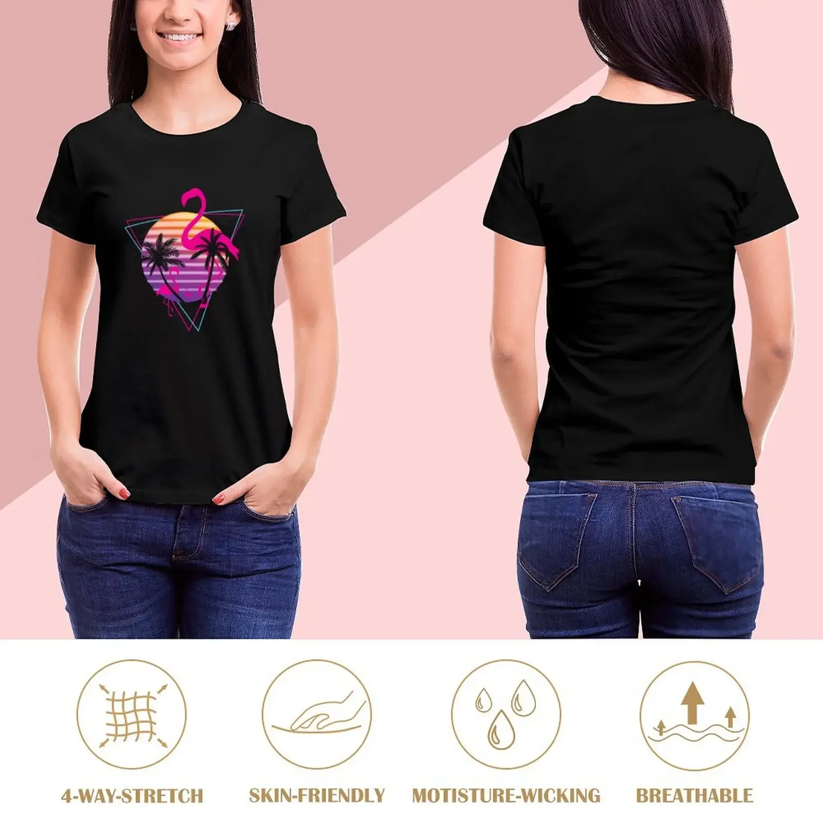 Flamingo Retrowave T-Shirt customs design your own kawaii clothes t shirts for Women graphic