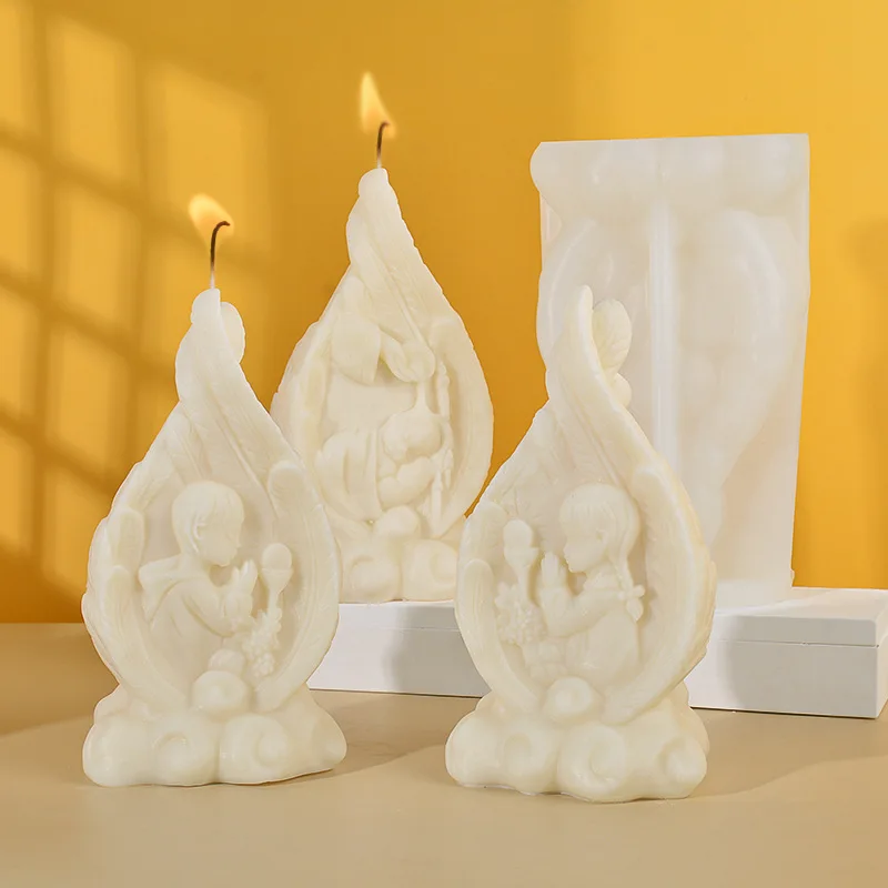 Angel Wings Candle Silicone Mold Jesus Family Prayer Aromatherapy Candle Gypsum Resin Molds Church Home Decoration