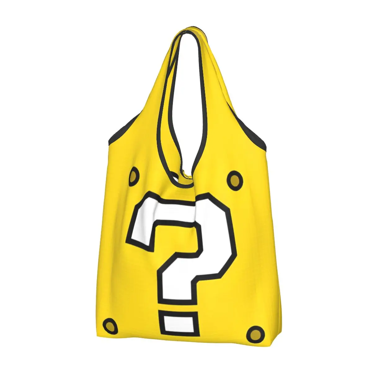 Question Block Game Grocery Bag Durable Large Reusable Recycle Foldable Heavy Duty Shopping Tote Bag Washable Attached Pouch
