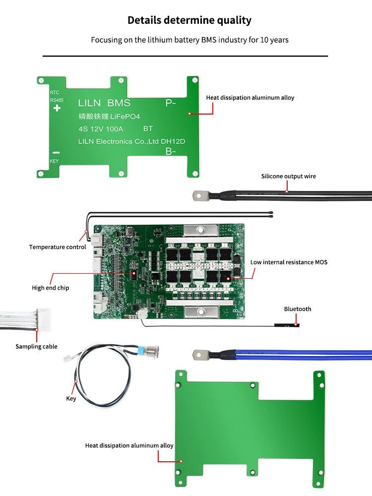 LILN BMS الذكية BMS بلوتوث 8S 24V 150A Lifepo4 بطارية NTC BT مفتاح التبديل RS485 وظيفة ل EV العاكس